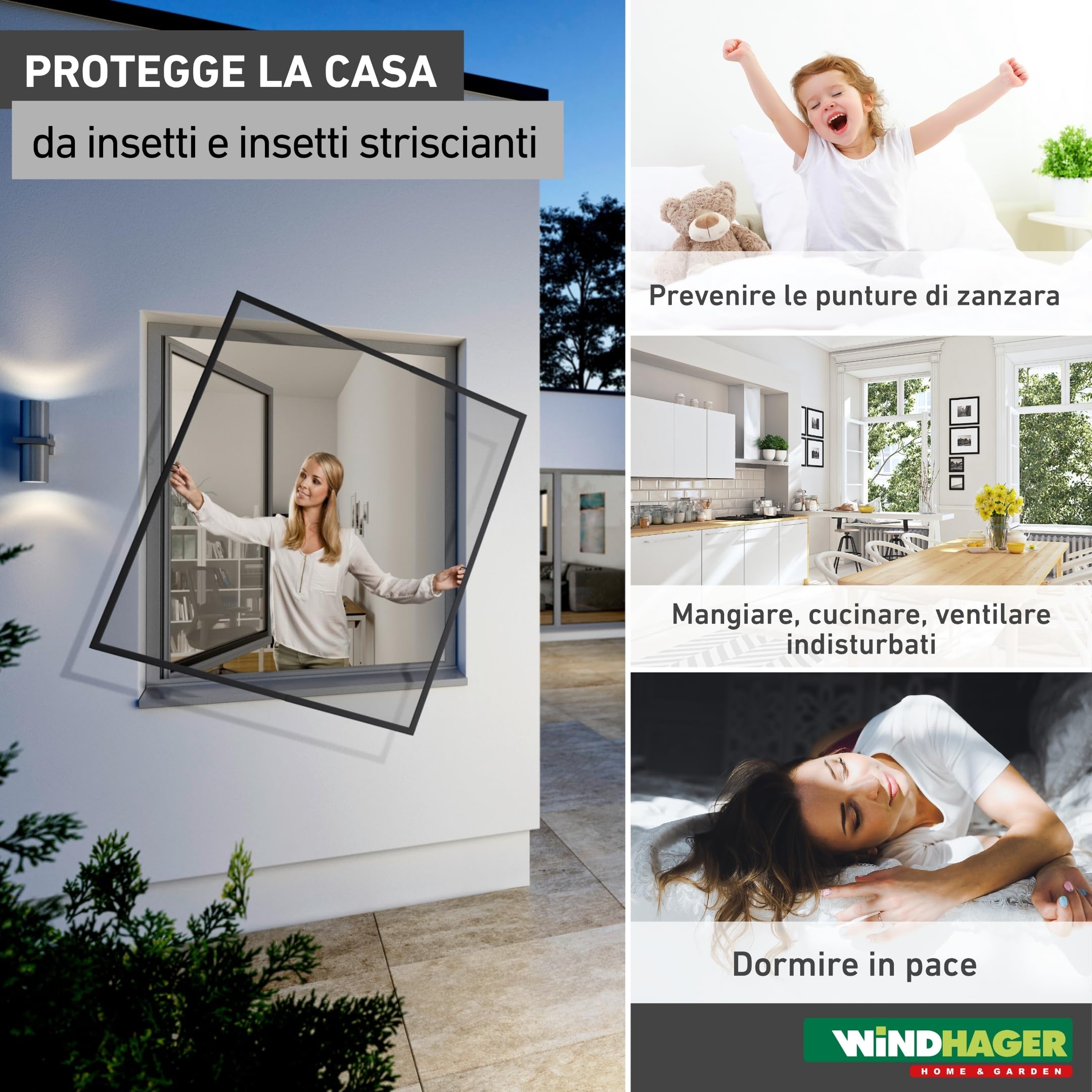 Windhager Zanzariera telescopica per protezione dagli insetti Flexi Fit, finestra con telaio elasticizzato, finestra telescopica senza seghe, kit fai da te 130 x 150 cm, antracite, 04306