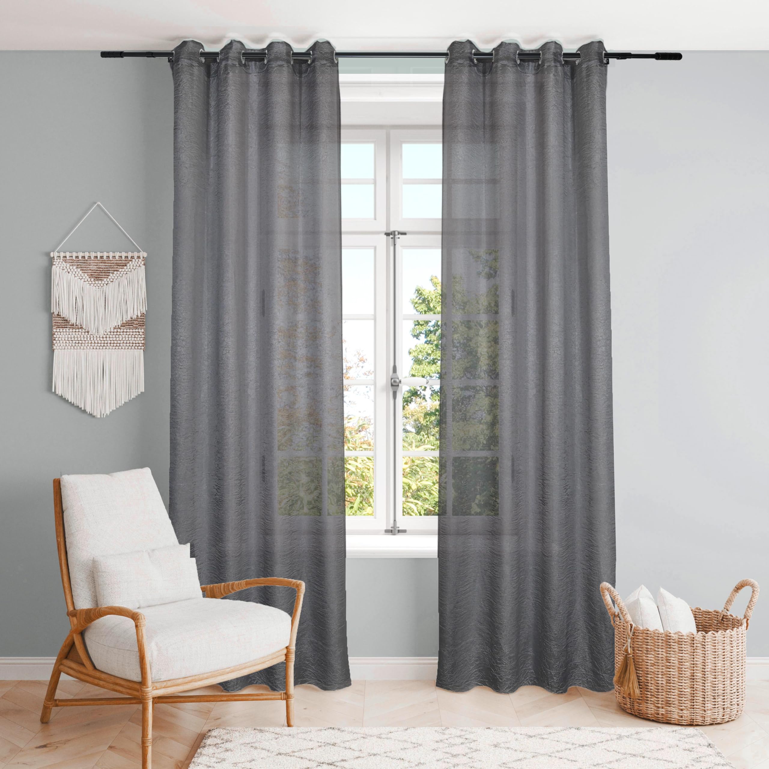 Dalina Textil – Smooth Translucent Window Curtain – Solid Polyester Eyelet Curtain for Living Room, Bedroom, 1 Piece 140 x 260 cm, Dark Grey