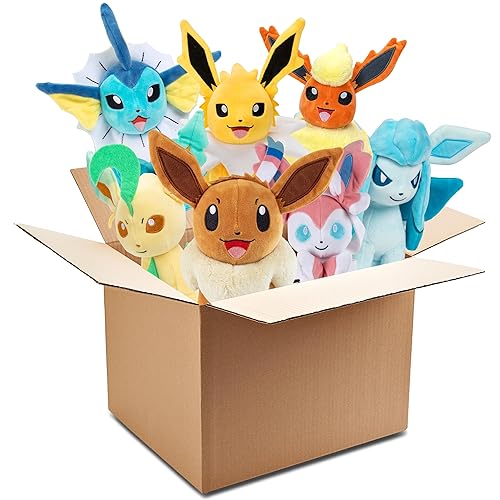 Pokemon 8" Eevee Evolution Plush Mystery Blind Box 2-Pack - Receive 1 Eevee & 1 Assorted Random Evolution Figure Stuffed Animal Toy - 2025 Officially Licensed - Gift for Kids, Boys, Girls - 2+