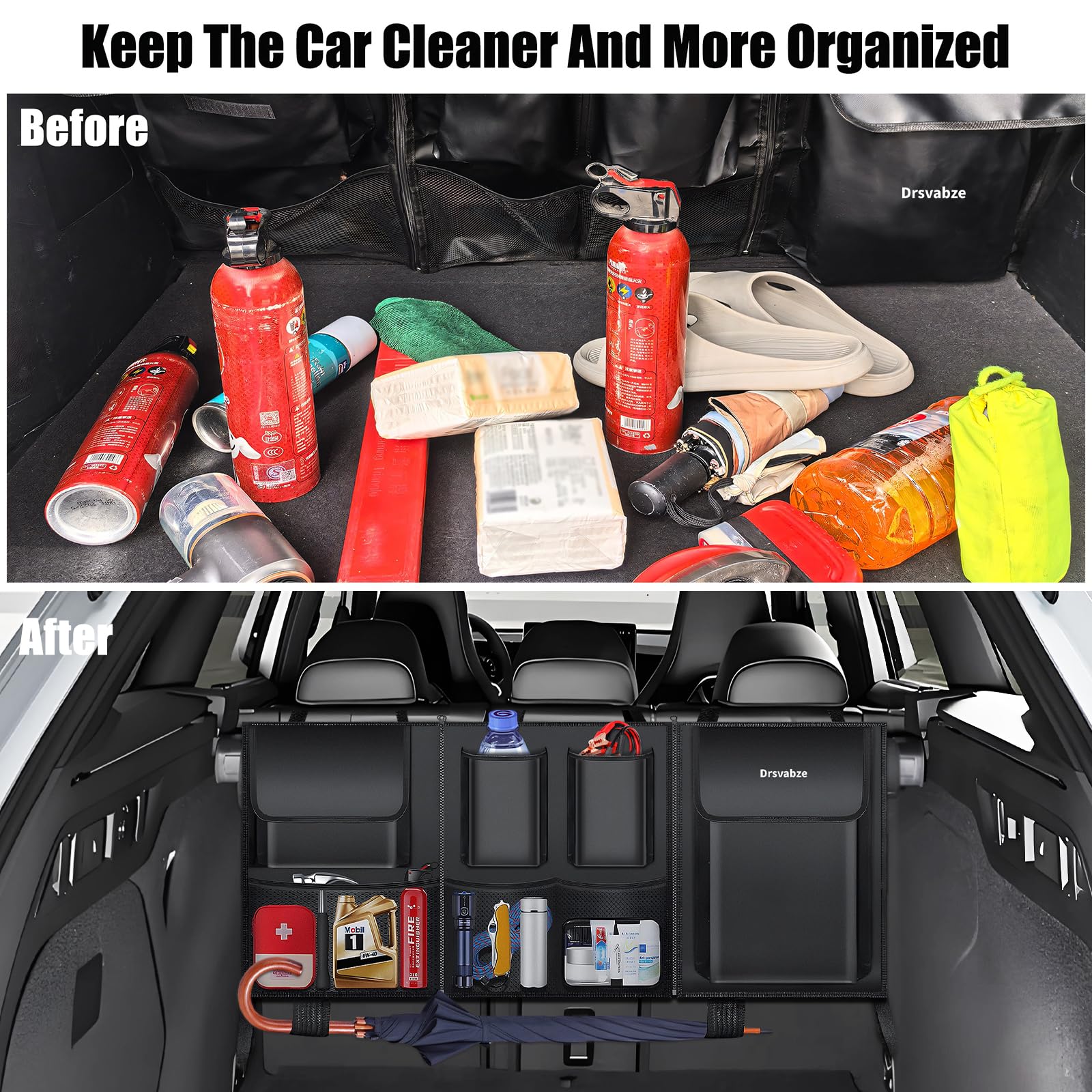 Organizer do bagażnika SUV – 3-częściowy design z zamkiem błyskawicznym, 7 kieszeni, ulepszona skóra TP i tkanina Oxford 600D, wodoodporny i odporny na zarysowania, idealny do SUV-a, pickupa