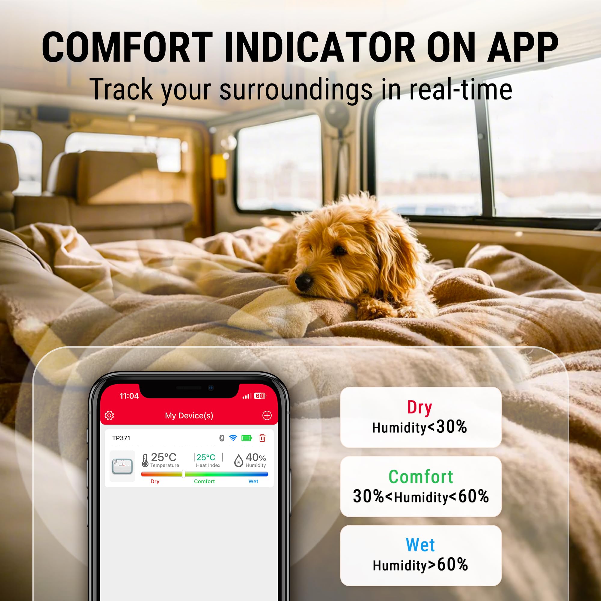 ThermoPro TempPro TP371 Termómetro Higrómetro WiFi, monitor de temperatura y humedad, sensor de temperatura Bluetooth con alertas de aplicación y exportación de almacenamiento de datos