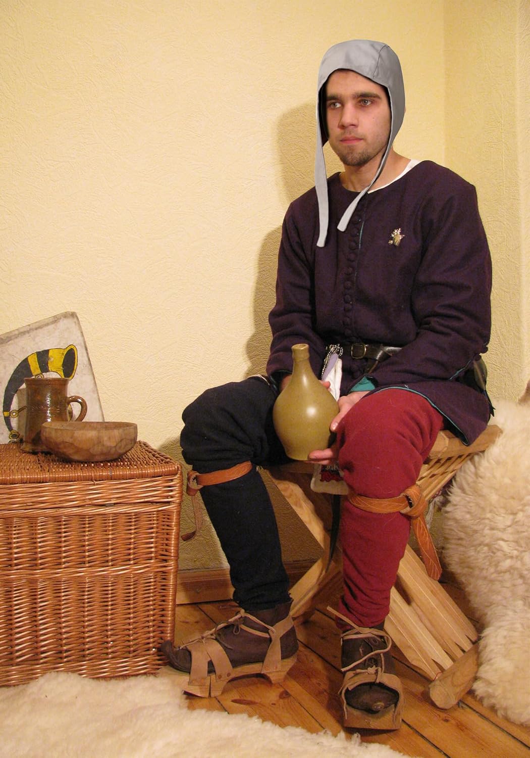 KUOIN Medieval Coif Cap Linen Hats Bonnet with Ear Flaps Victorian Peasant Cosplay Arming Cap Accessories - Image 7