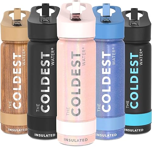 Miniatura 191 de Coldest - Botella de agua deportiva con tapa con popote y asa, a prueba de fugas, de acero inoxidable con aislamiento al vacío de doble pared,