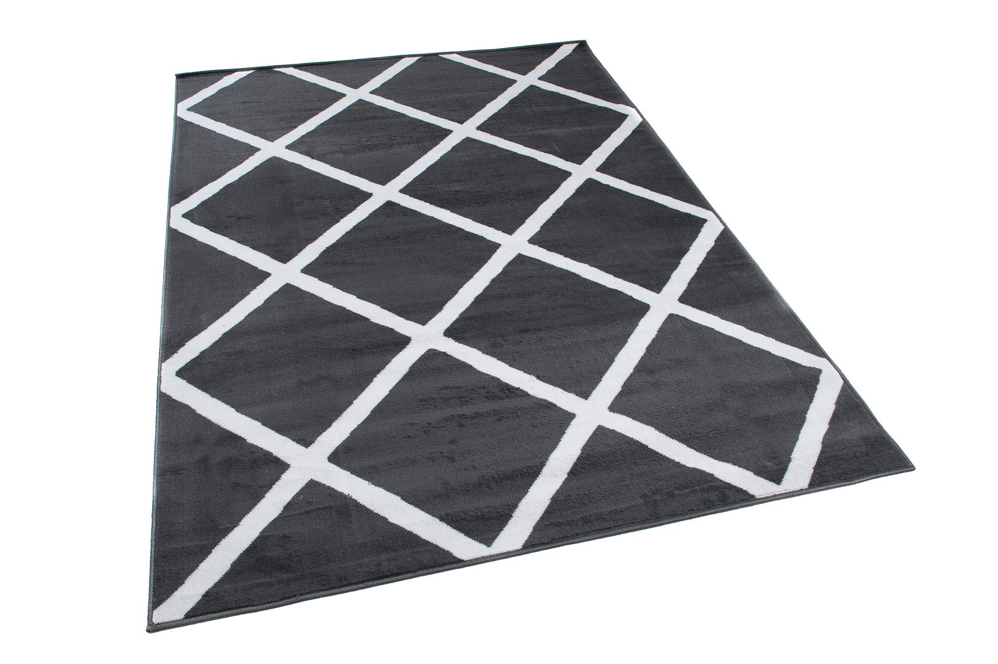 TAPISO Luksusowy dywan z krótkim włosiem, ciemnoszary, biały, nowoczesny, geometryczny, kratka, wzór kwadratowy, do salonu, Ökotex 250 x 300 cm