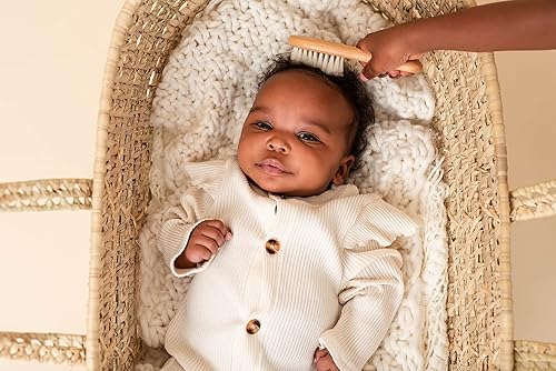 Miniatura 2 de Juego de cepillo y peine para bebés para recién nacidos y niños pequeños, cepillo de madera natural con cerdas suaves de cabra para la tapa de la