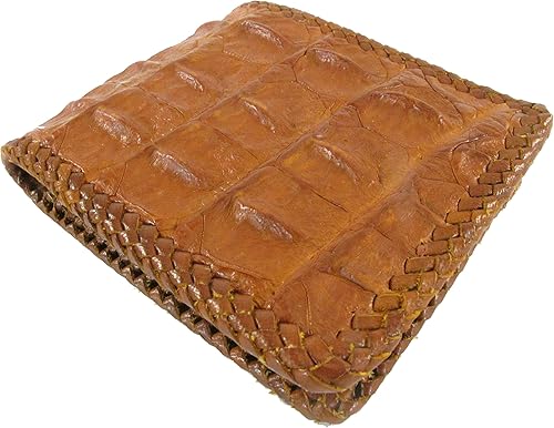 Pelgio Cartera plegable hecha a mano con piel auténtica de cocodrilo y cocodrilo, Marrón (Tan Brown), B1 6 ranuras para tarjetas + 2 ventanas de