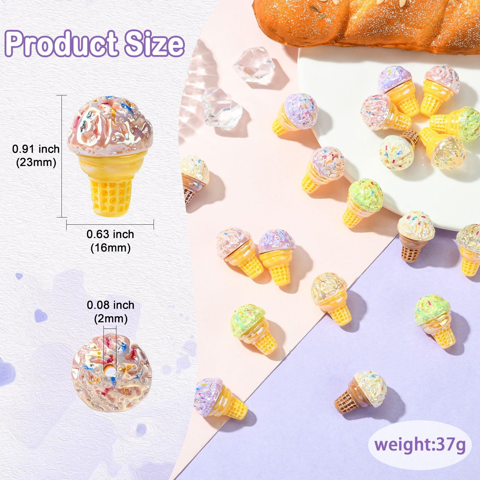 KitBeads 20Pcs 5 Colors Resin Ice Cream Beads Sweet Food Cone Beads AB Color Dessert Ice Cake Beads for Jewelry Making Bracelets Necklaces Crafts