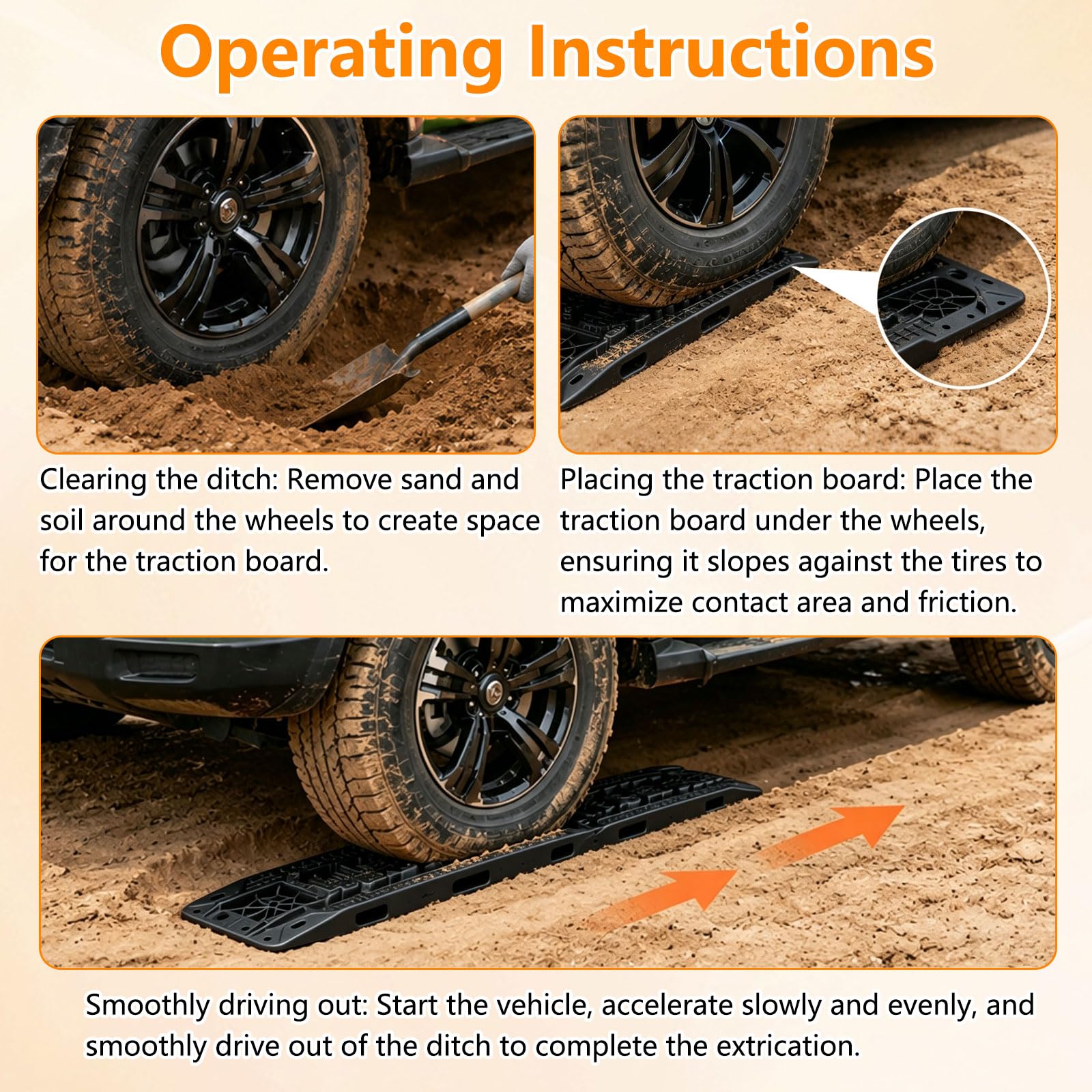 Offroad-Traktionsbretter – 104 cm lange, hochbelastbare Bergungsbretter mit 10 Tonnen Tragfähigkeit – 2 Stück robuste Notfall-Reifentraktionsgeräte für Offroad-Sand, Schnee und Schlamm