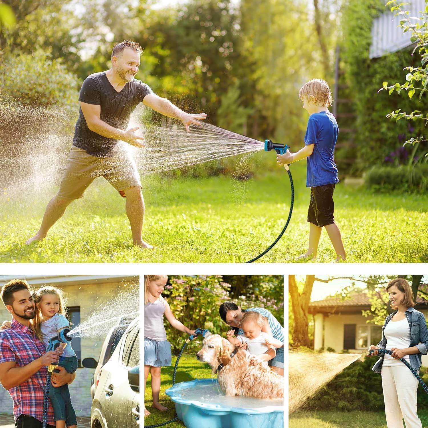 LINGKY Tubo Estensibile da Giardino 30 Metri Tubo Acqua Giardino - Canna Acqua Giardino con 10 Modalità di Spruzzo - Tubo Irrigazione con Raccordi in Ottone da 1/2" e 3/4" Attacco