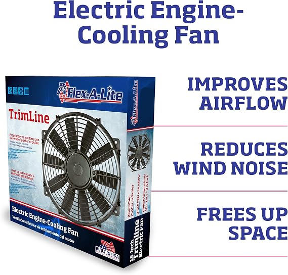 Flex-A-Lite Trimline Reversible Electric Fan, Pusher-Puller Fan (116), Car Accessories, 16 Inches Black