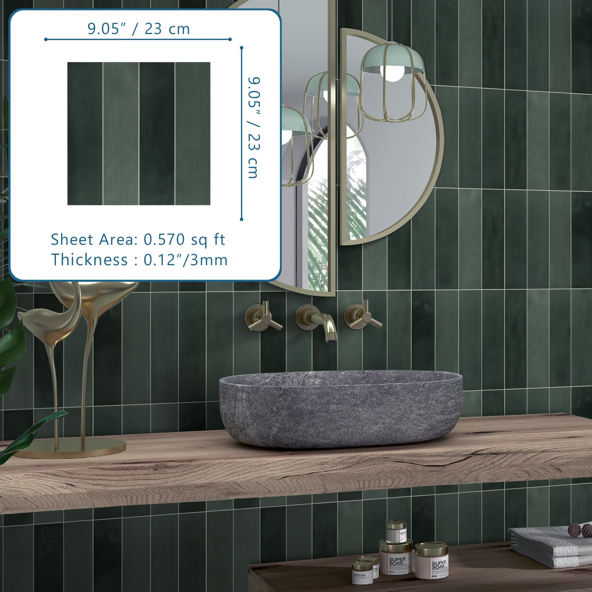 sunwings 16 fogli di piastrelle autoadesive 3D da 22,9 x 22,9 cm, effetto 3D, quadrate, autoadesive, per cucina e bagno, colore: verde