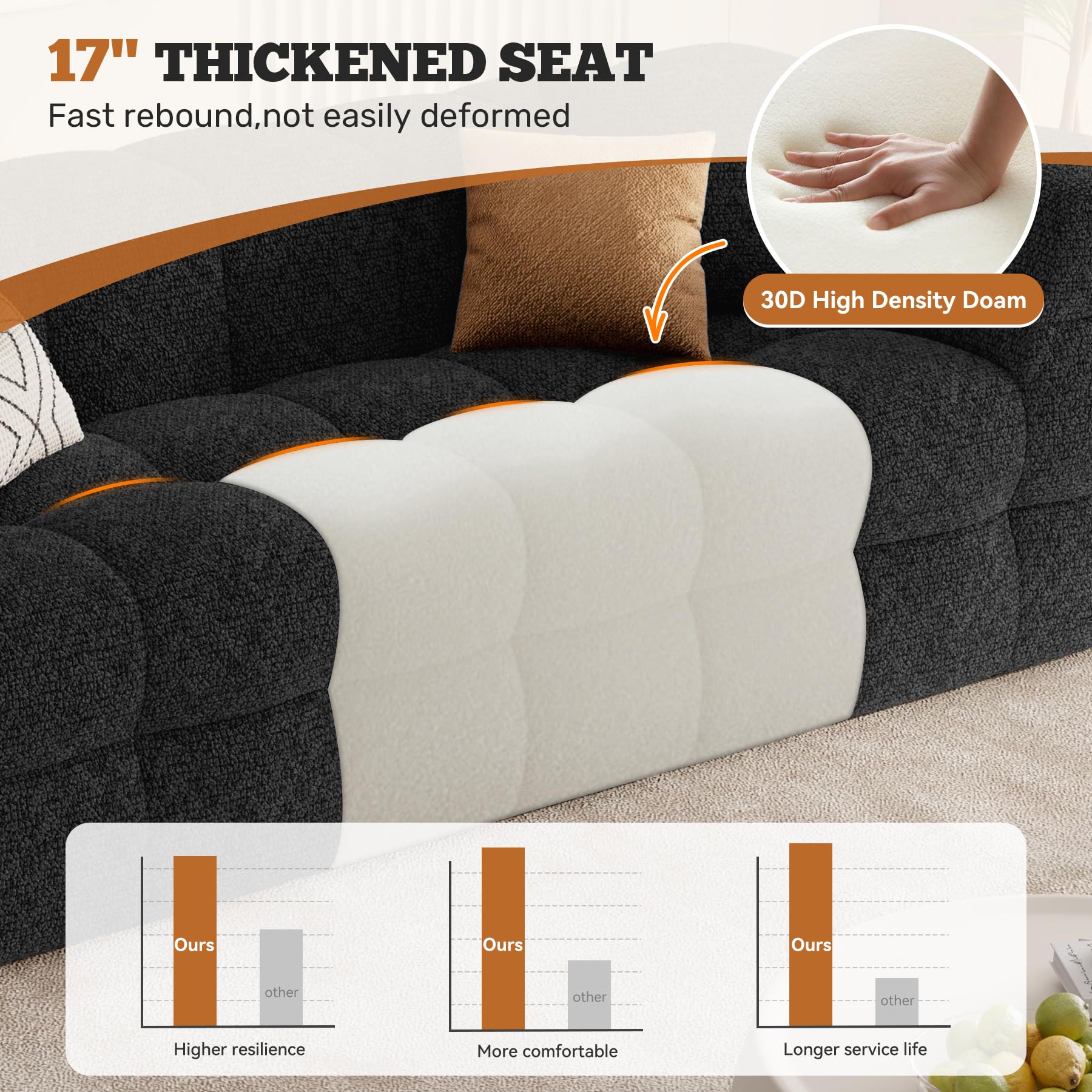 Hawthyhome 2-3 Sitzer Sofa mit Schlaffunktion, Modernes Boneless Couch, Gemütliches Chenille-Sofa mit weichem Bezug, Montagefreie Balkon Couch für Wohnzimmer & Gästezimmer, Schwarz