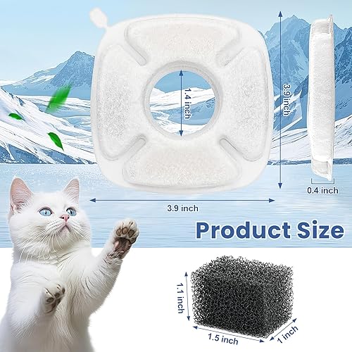 Miniatura 3 de Paquete de 24 filtros de repuesto para fuente de agua para gatos, 12 filtros de fuente para gatos y 12 esponjas de prefiltro para dispensador