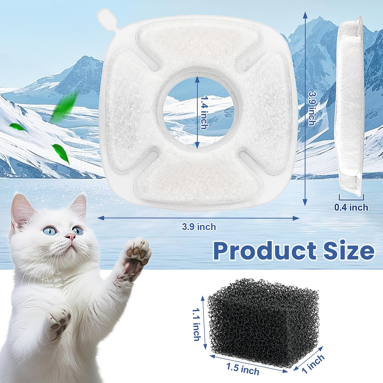 Paquete de 24 filtros de repuesto para fuente de agua para gatos, 12 filtros de fuente para gatos y 12 esponjas de prefiltro para dispensador automático de agua para perros y mascotas de 94 onzas/2,8