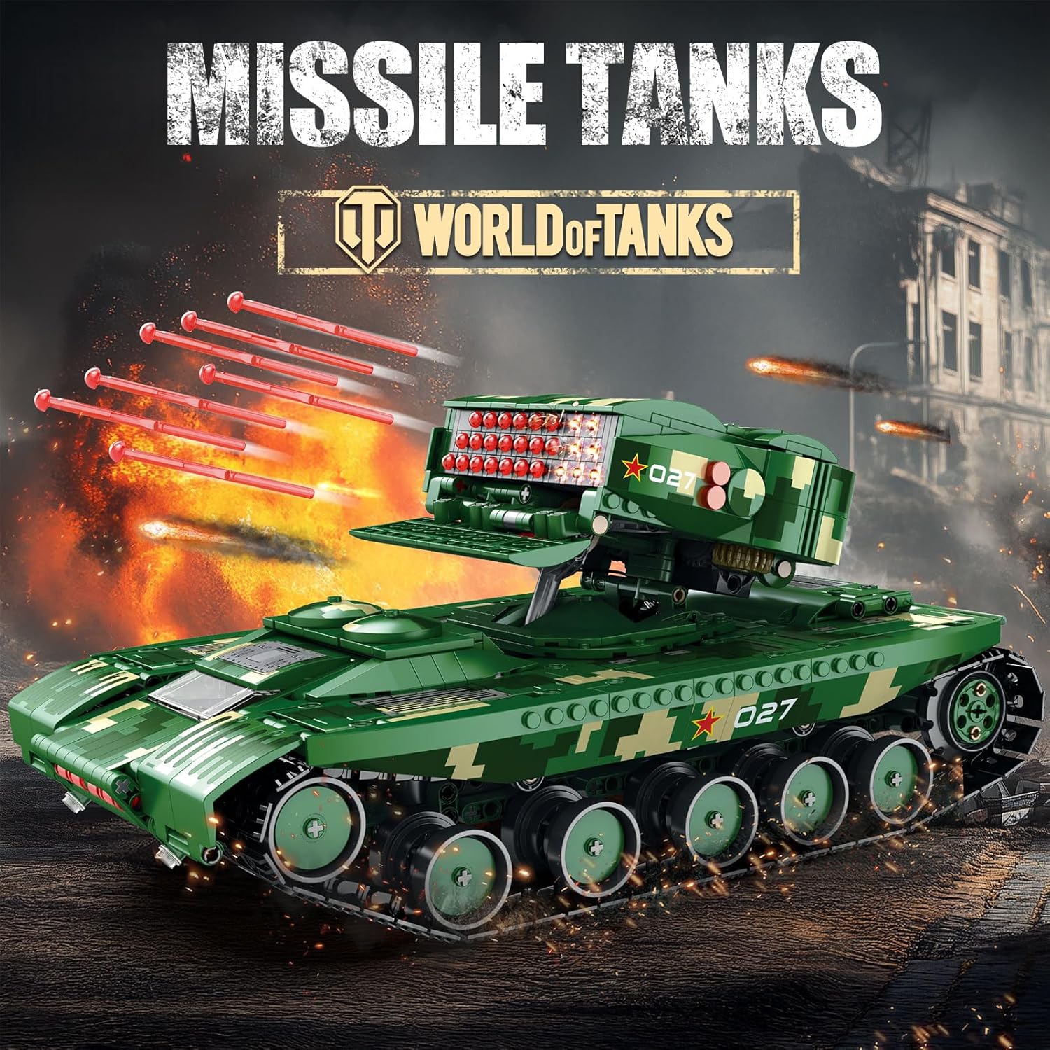 Reobrix Missile Tank Building Blocks for Adults, Military Tanks Model with Remote Control, STEM Building Toys Kit - Ideal Gift for Adults(1449 Pcs, 55027)