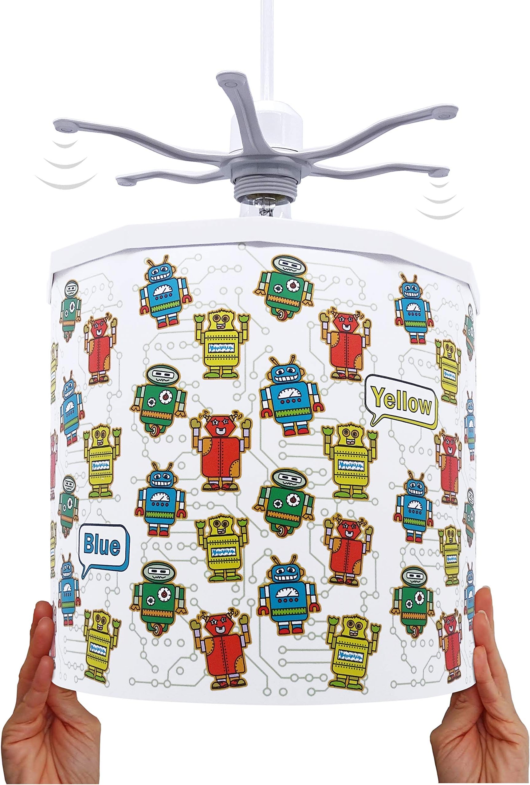 Ereki Ceiling Pendant Light Shade - Printed Colourful and Fun Designs Robots Light Cover - Magnetic Ceiling Light Lampshade Kit for Interchangeable Designs