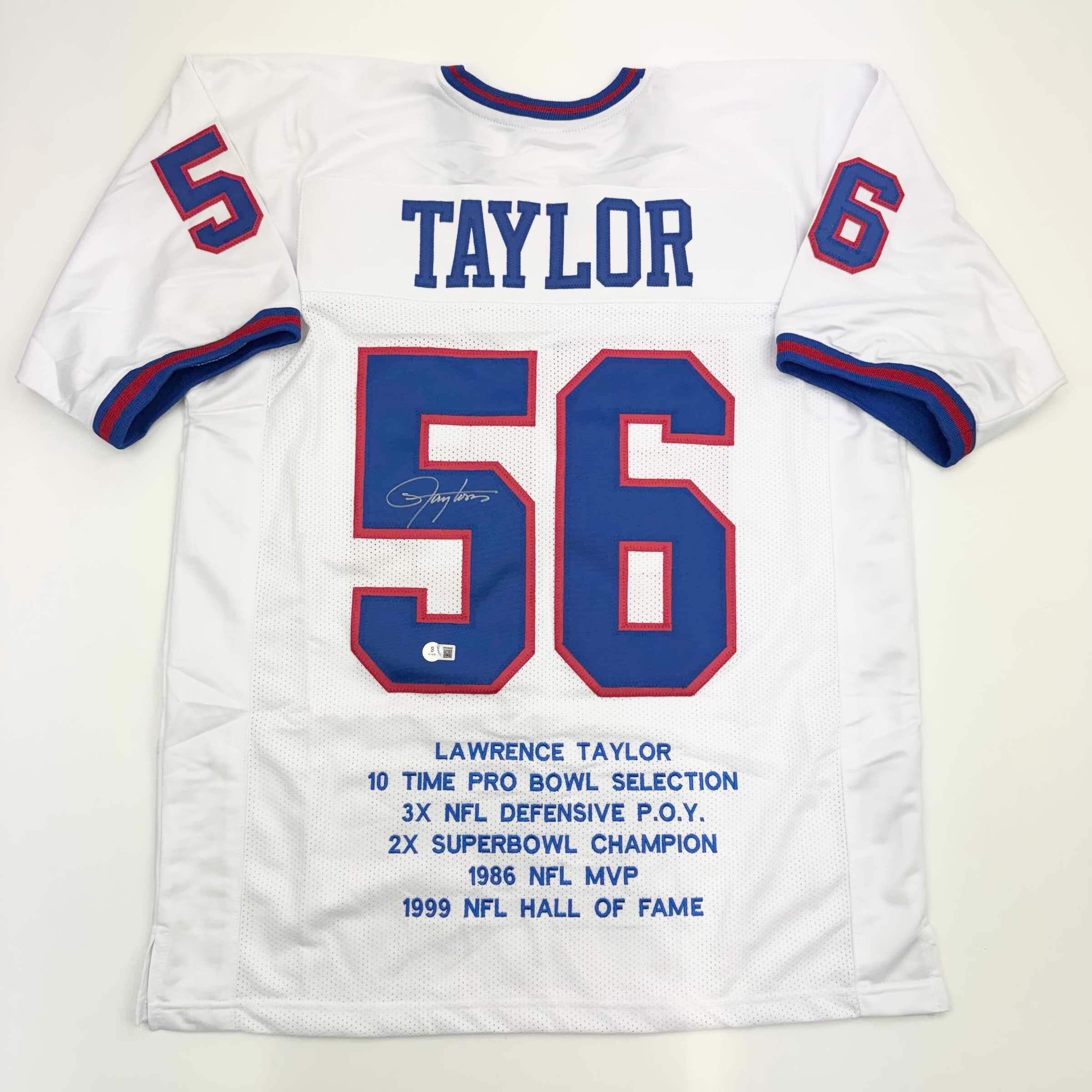 Autographed/Signed Lawrence Taylor New York White Stat Football
