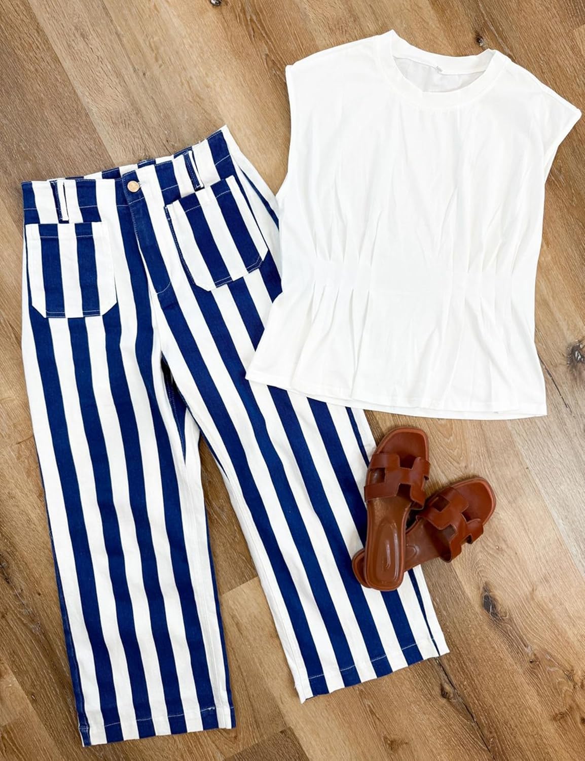 Watashi Women Summer Babydoll Tops Casual Cap Sleeve Peplum Tunic Shirt Dressy Pleated Tops Blouses - Image 3