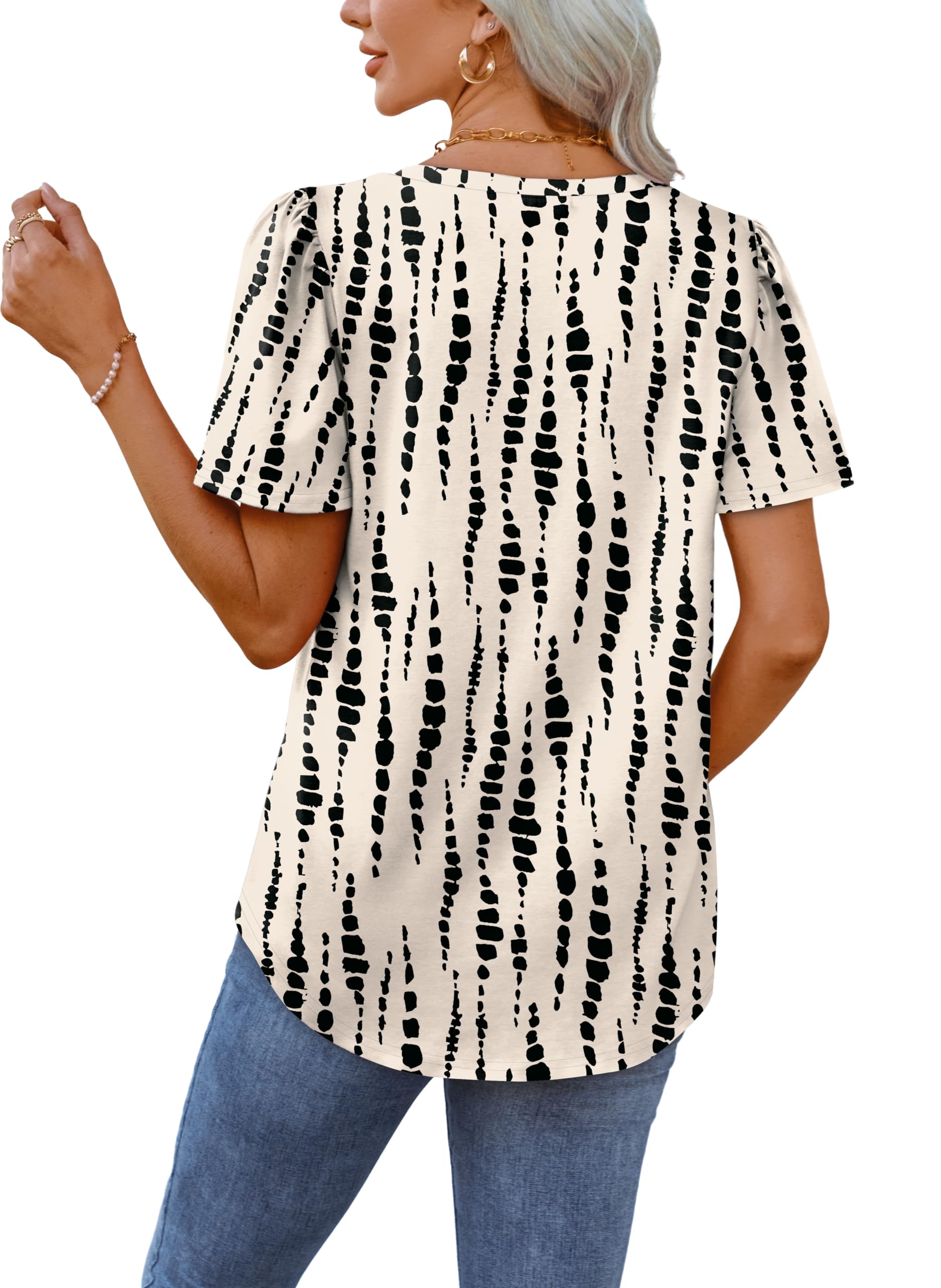 OFEEFAN T Shirts for Women V Neck Dressy Casual Blouses Puff Short Sleeve Summer Tops Loose Fit