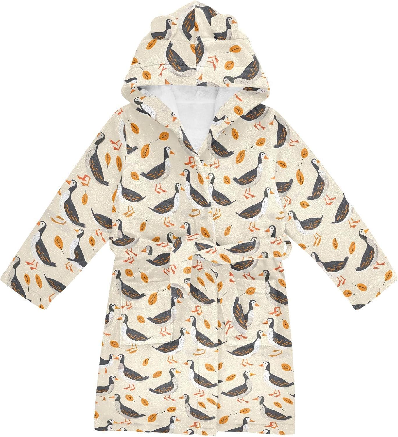 senya Duck and Leaves Toddler Hooded Bathrobe Kids Soft Plush Bath Towel Robes for Boys Girls 2-12 Years