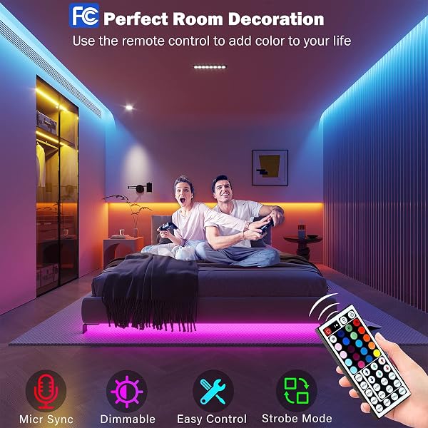 Leeleberd Leeleberd Led Lights for Bedroom 100 ft (2 Rolls of 50ft) Music Sync Color Changing RGB Led Strip Lights with Remote App Control Bluetooth Led Strip, Lights for Room Home Kitchen Party Decor in use