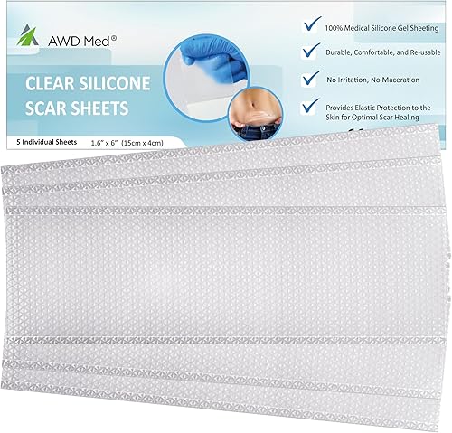 AWD - Hojas de silicona para cicatrices para eliminación de cicatrices, cinta de silicona extra gruesa de 0.020 in para cicatrices quirúrgicas,