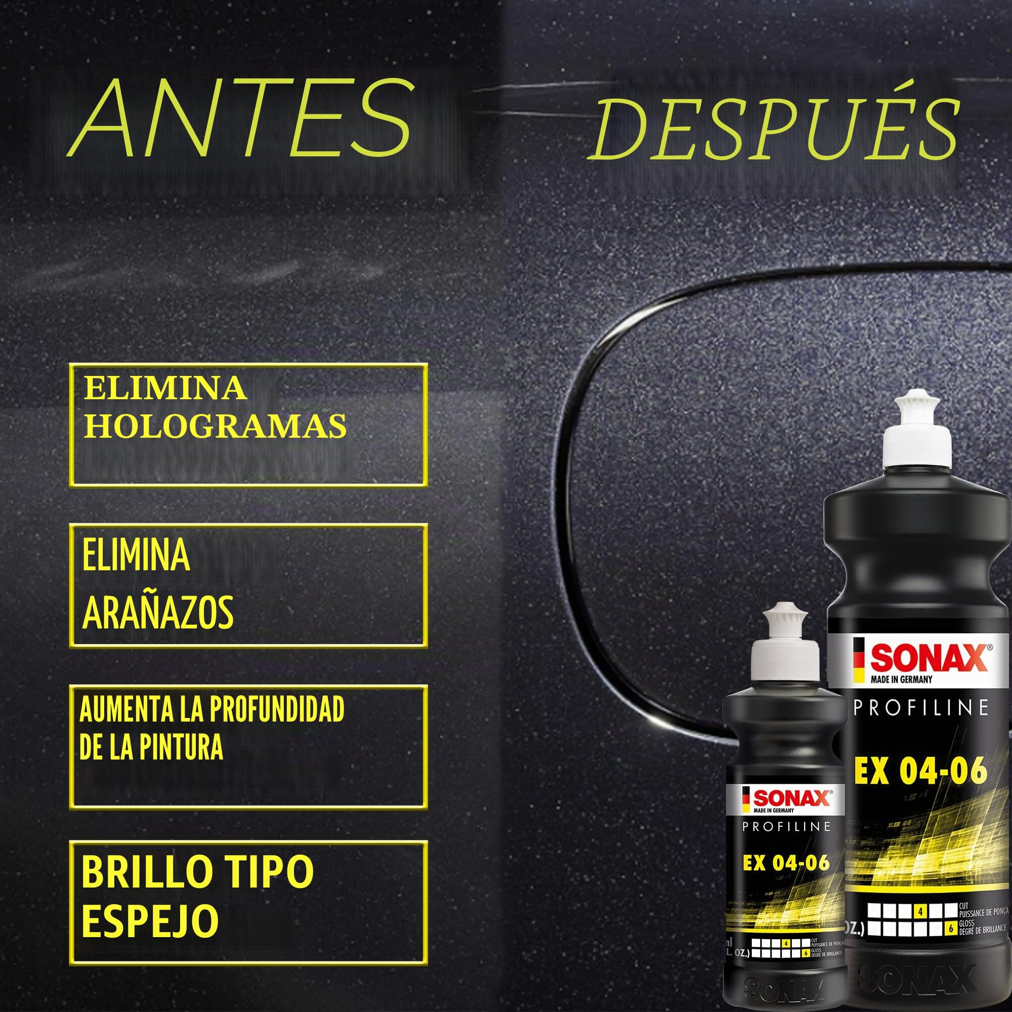 SONAX PROFILINE Ex 04-06 (1 litro) - Eliminación óptima de arañazos, produce un brillo perfecto. Pulidor ideal para quitar puntas de superficies recién pintadas | No. de artículo 02423000