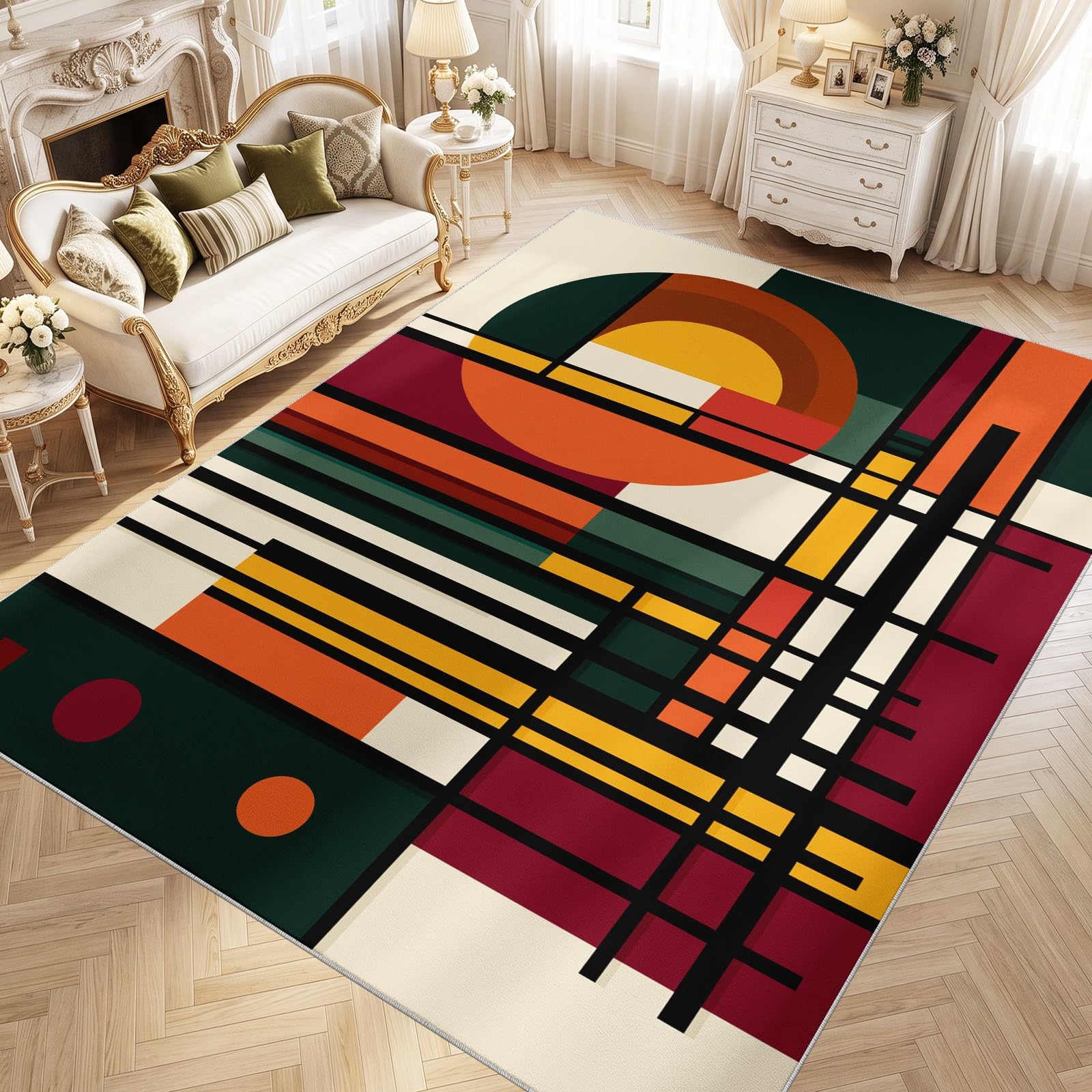 Alfombra lavable 80 x 120 cm de bloques de color para dormitorio y suelo de oficina