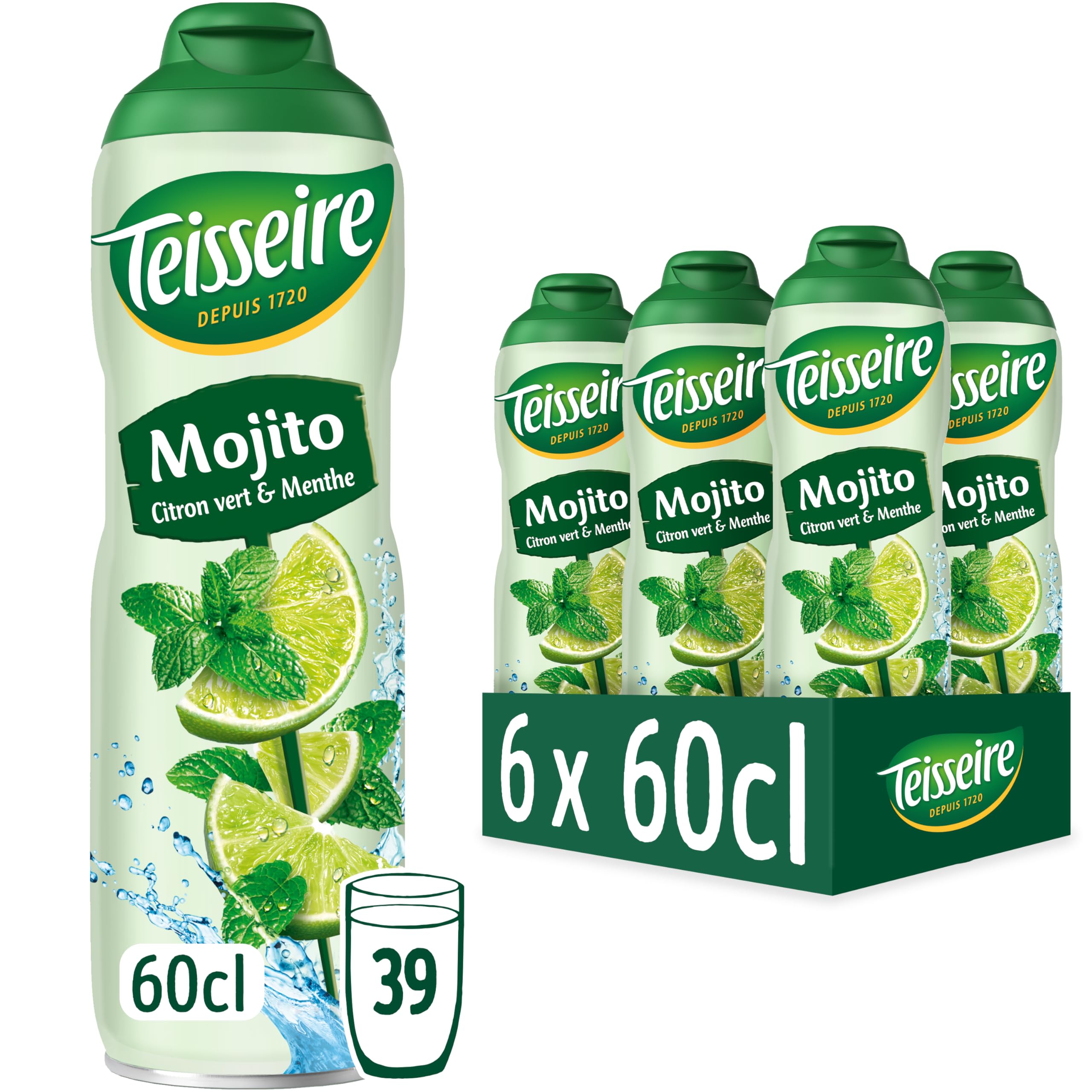 Teisseire Jarabe Mojito para Bebida Refrescante, Cócteles, Bidón Reciclable 6 x 60 cl