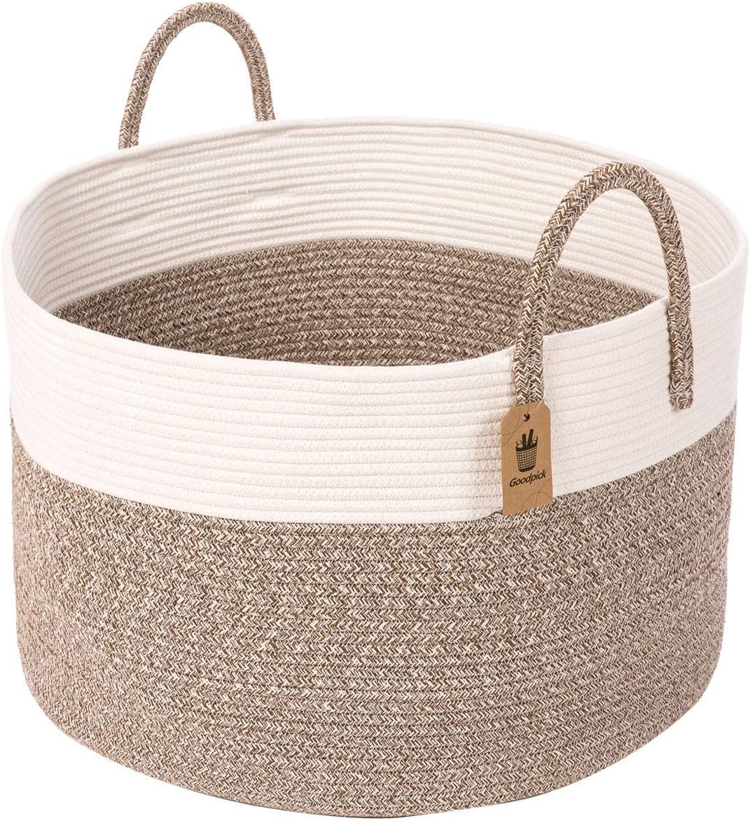 Goodpick Extra Large Cotton Rope Basket Woven Hamper Basket with
