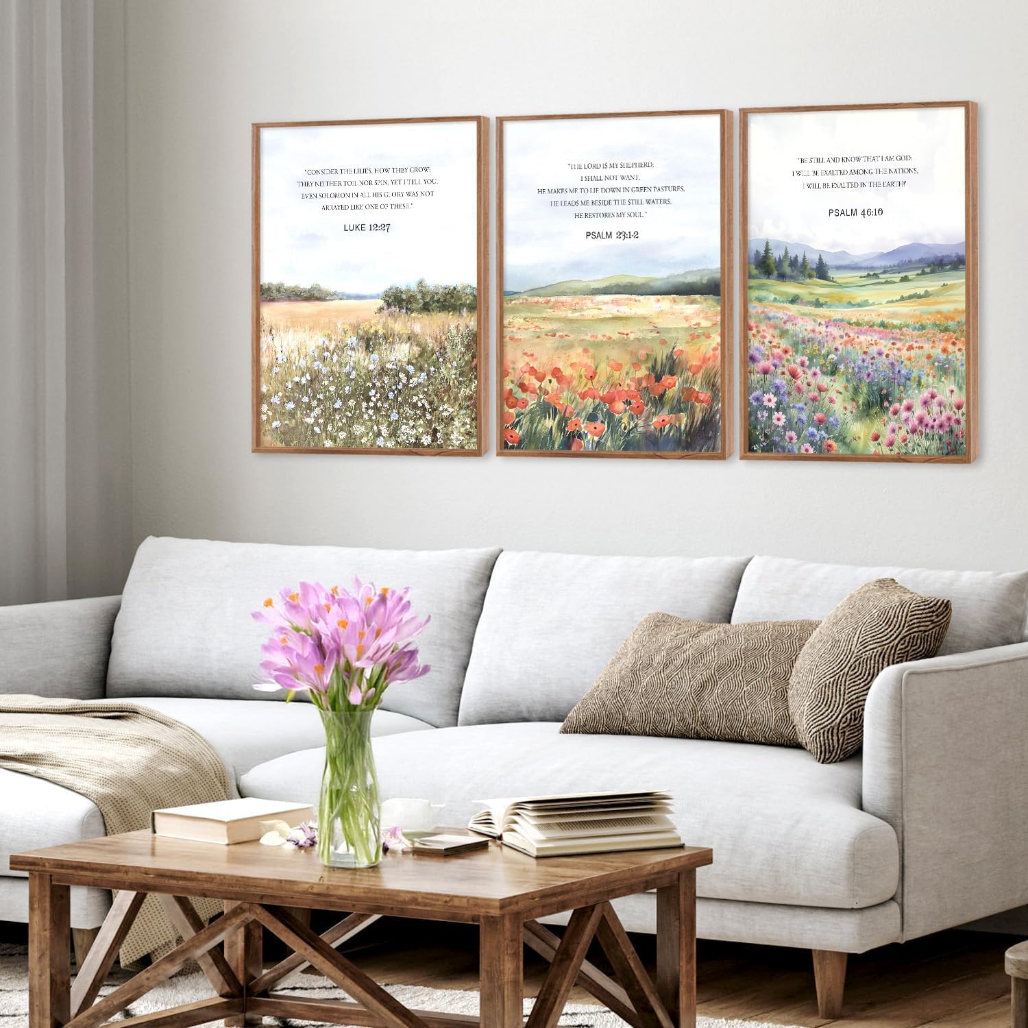 CHDITB 3 PCS Biblical Verses Floral Framed Canvas,Christian Wall Art,Inspirational Wall Decor,Scripture Inspired Landscape Wall Painting,Nature Flower Art Prints For Living Room,Bedroom Decor,30x40CM - Image 3