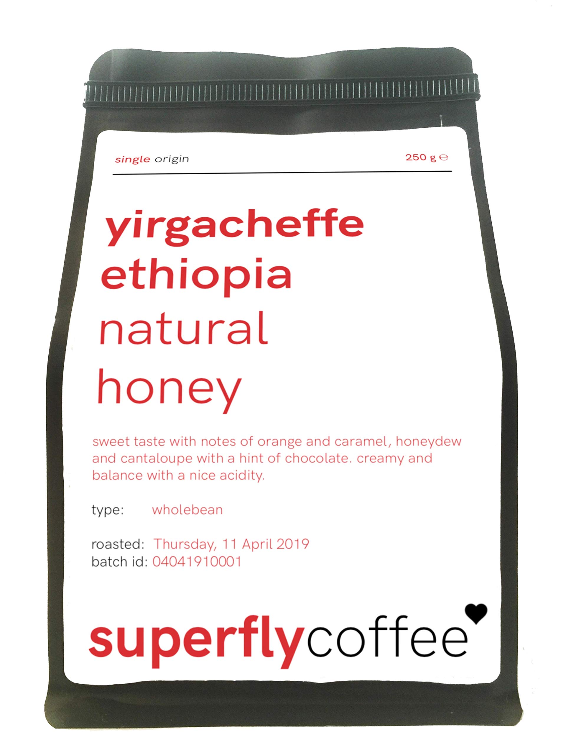 SUPERFLY - YIRGACHEFFE Coffee Beans | Natural Honey | 250g Wholebean | Single Origin Arabica | Organic Ethiopian Coffee
