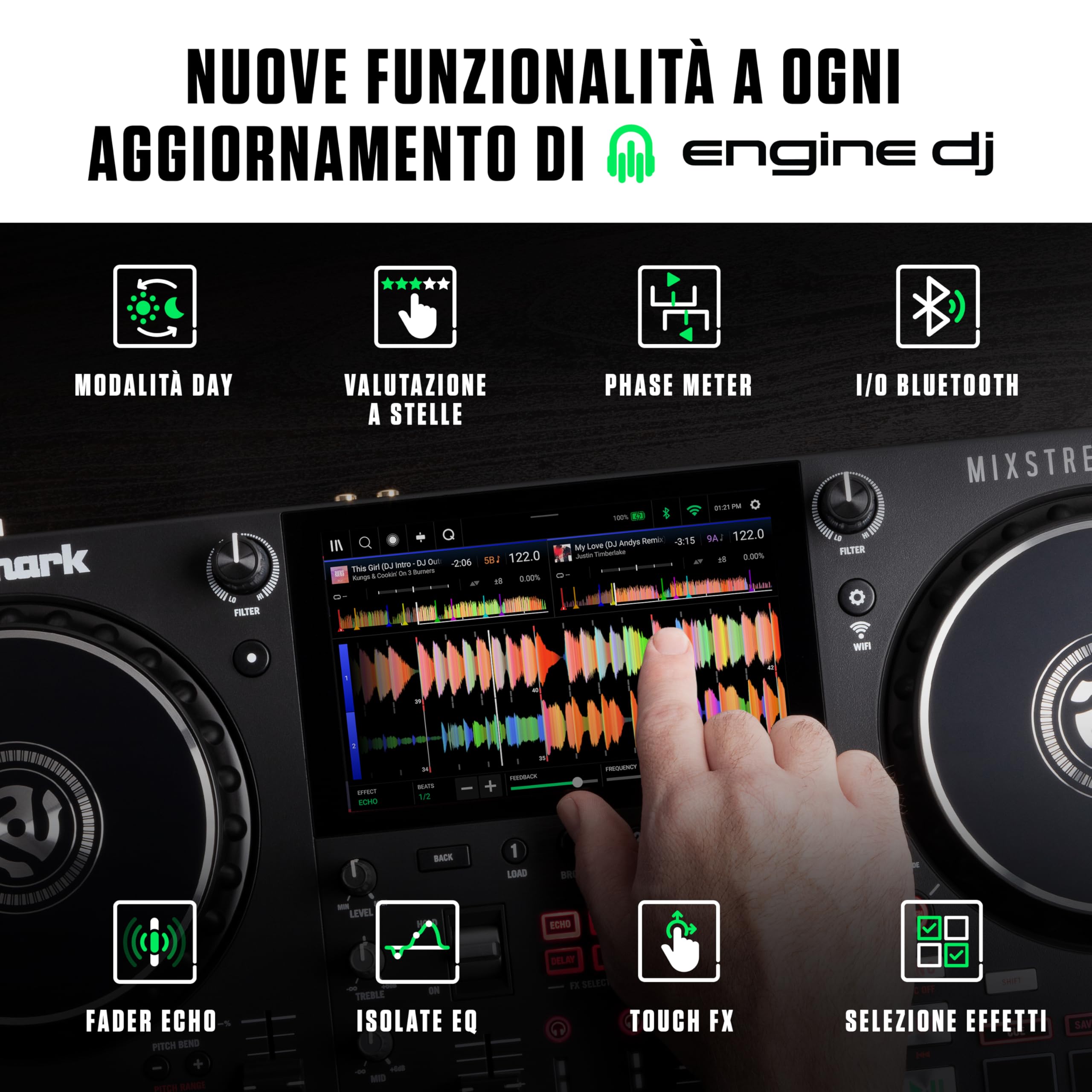Numark Mixstream Pro+ DJ Controller z separacją stem, 2 deck, Wi-Fi, 7" touchscreen, Serato & Virtual DJ