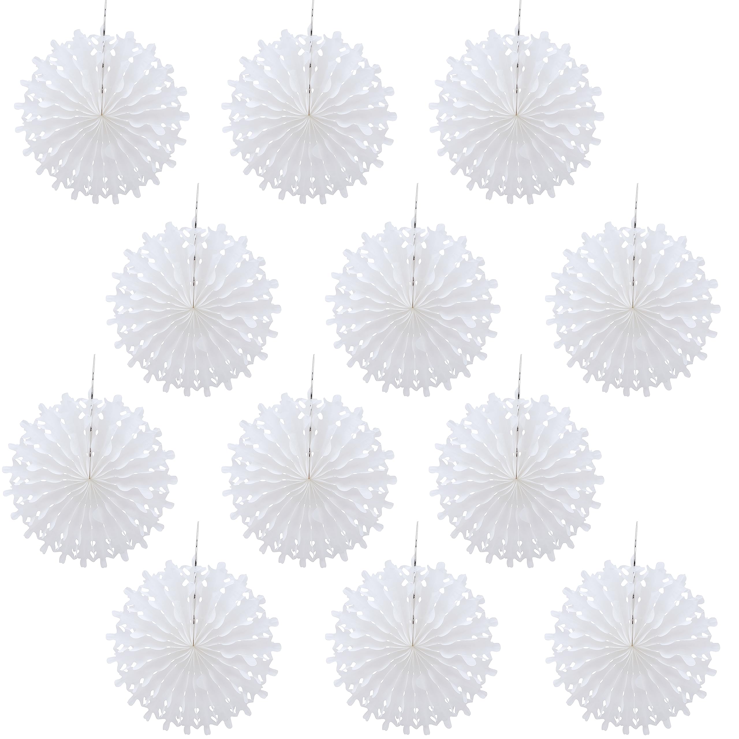 Toyland White Toyland® Pack Of 12-33Cm (13") 3D Hanging Paper Snowflake Decorations - Simplistic Christmas Decorations
