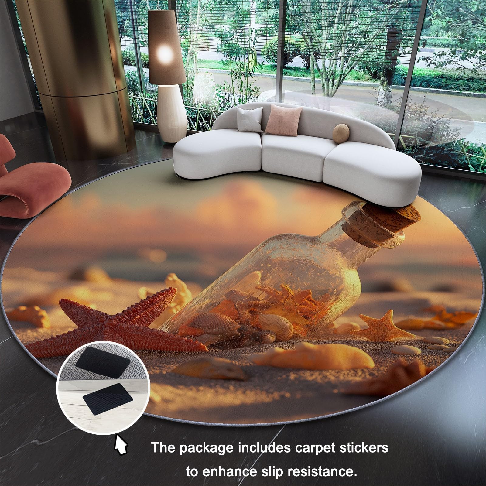 Genérico Alfombra Redonda para Comedor Atardecer Natural Playa Motivo Alfombra Antideslizante Suave y esponjosa para Sala de Estar, Dormitorio, habitación Infantil, 180 cm, Vistoso