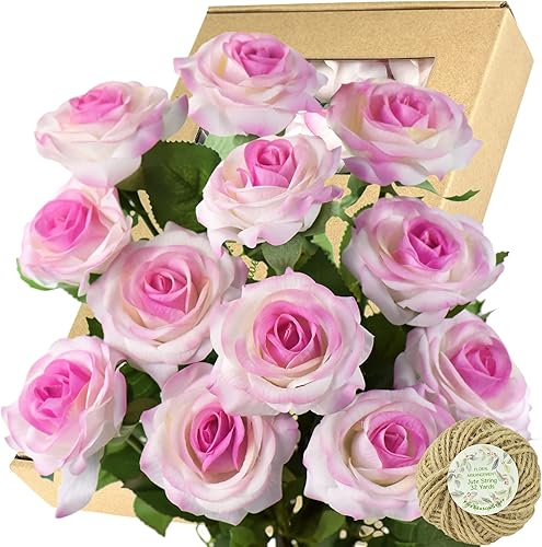 Miniatura 125 de FiveSeasonStuff 12 tallos de flores artificiales, rosas de seda de tacto real para decoración de bodas, ramos de novia, centros de mesa, fiestas y 9