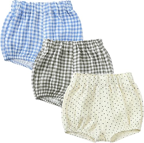 Conjunto de 3 piezas de pantalones cortos para recién nacidos, para bebés, niñas y niños, mezcla de lino y algodón, lindos pantalones cortos