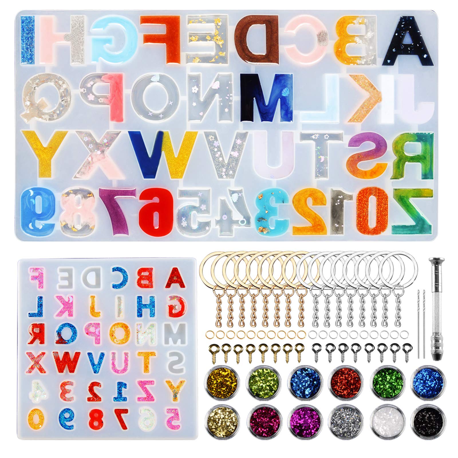 Alphabet Resin Molds Reversed 255 PCS Letter Number Silicone Resin Molds Epoxy Resin Casting Molds Backward Keychain Resin Molds