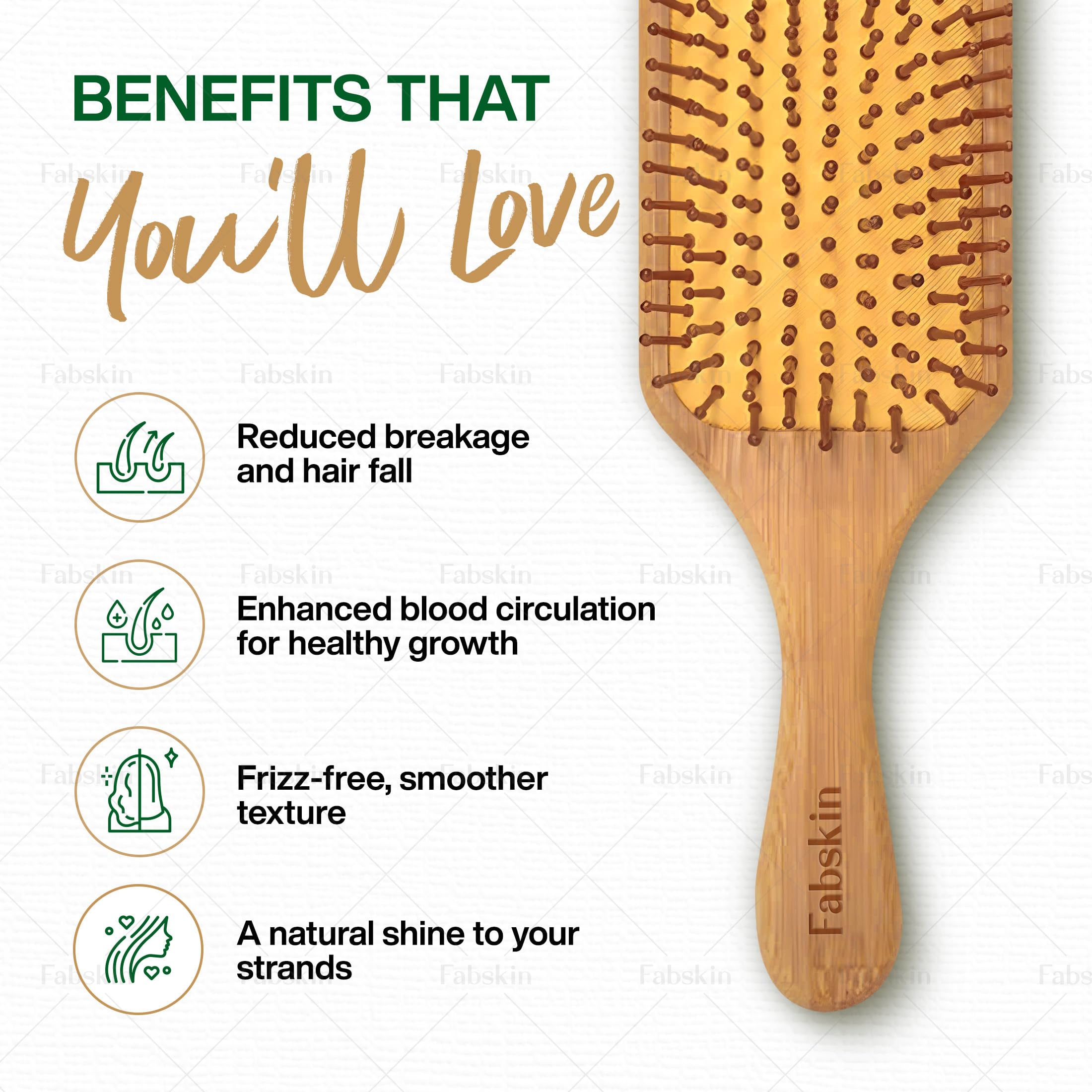 Fabskin Wooden Paddle Hair Brush For Men & Women | Cushioned Hair Brush Comb With Bamboo Bristles | Detangling, Hair Styling, Blow Drying, Non Static 3