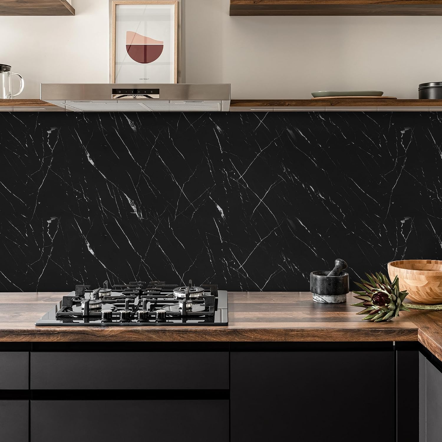 Abyssaly Black Marble Contact Paper Peel and Stick Countertops Waterproof Matte Granite Wallpapers Self Adhesive Vinyl Wrap Stone for Kitchen Bathroom Countertop Shelf Liner DIY Decor 23.6" x 196.8"