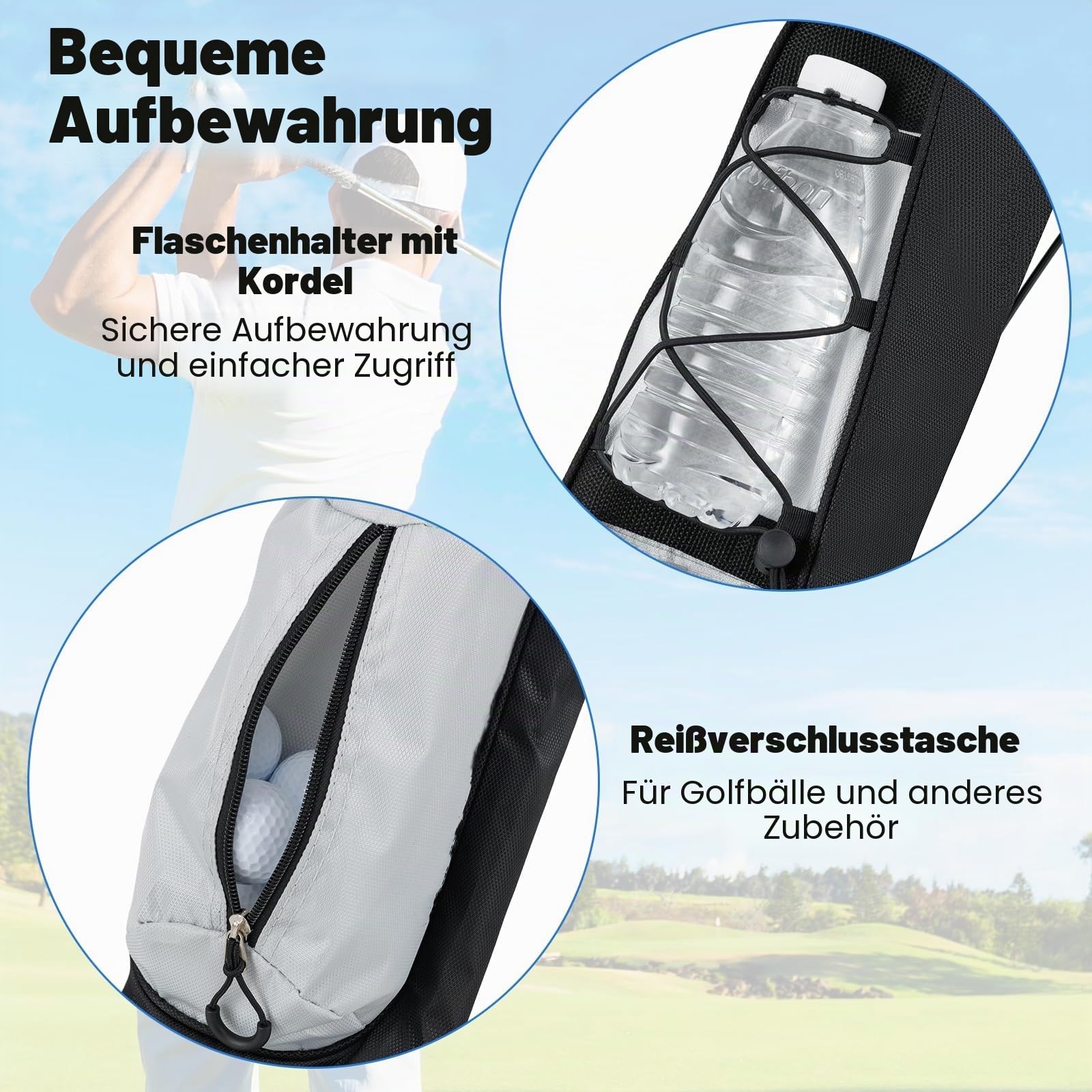LIFEZEAL Golftasche, Reisetasche Leicht mit Ständer, 2 Fächer, Becherhalter, wasserdichte Tragetasche, Golf Pencil Bag für Damen und Herren
