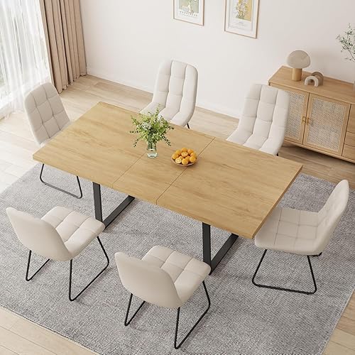 Miniatura 93 de Combinación de mesa de comedor y silla moderna extensible de 63 a 79 pulgadas, juego de mesa de comedor familiar de 6/8 personas, tablero de mesa de
