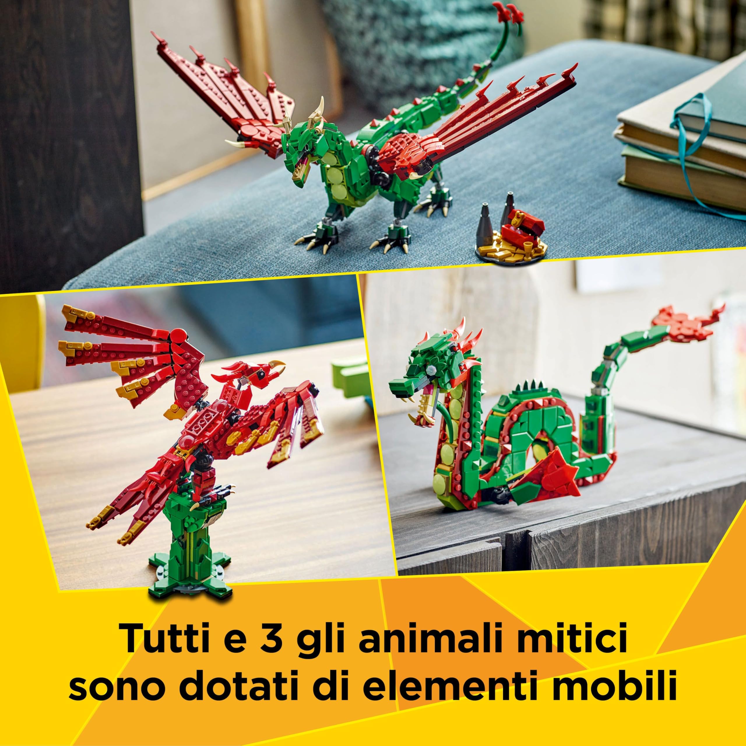 LEGO Creator 3 in 1 Drago Medievale Giocattolo - Si Trasforma in Serpente Marino o in Fenice - Animali da Costruire per Bambini, Bambine, Ragazzi e Ragazze da 9 Anni - Idea Regalo di Compleanno 31161