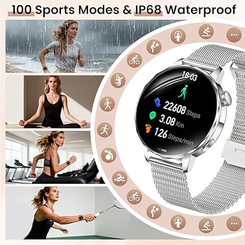 Miniatura 4 de Relojes inteligentes para mujer, reloj inteligente de 1.27 pulgadas (respuesta/hacer llamadas) compatible con teléfonos iPhone/Android, reloj