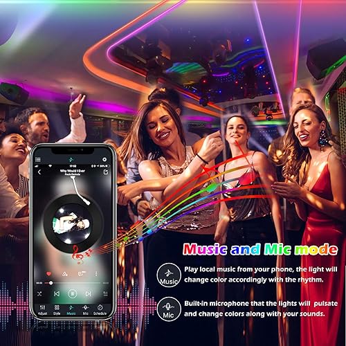 Vista 23 de AILBTON Tira de luces LED, sincronización de música, cambio de color, micrófono integrado, control de aplicación Bluetooth, cinta de luces LED