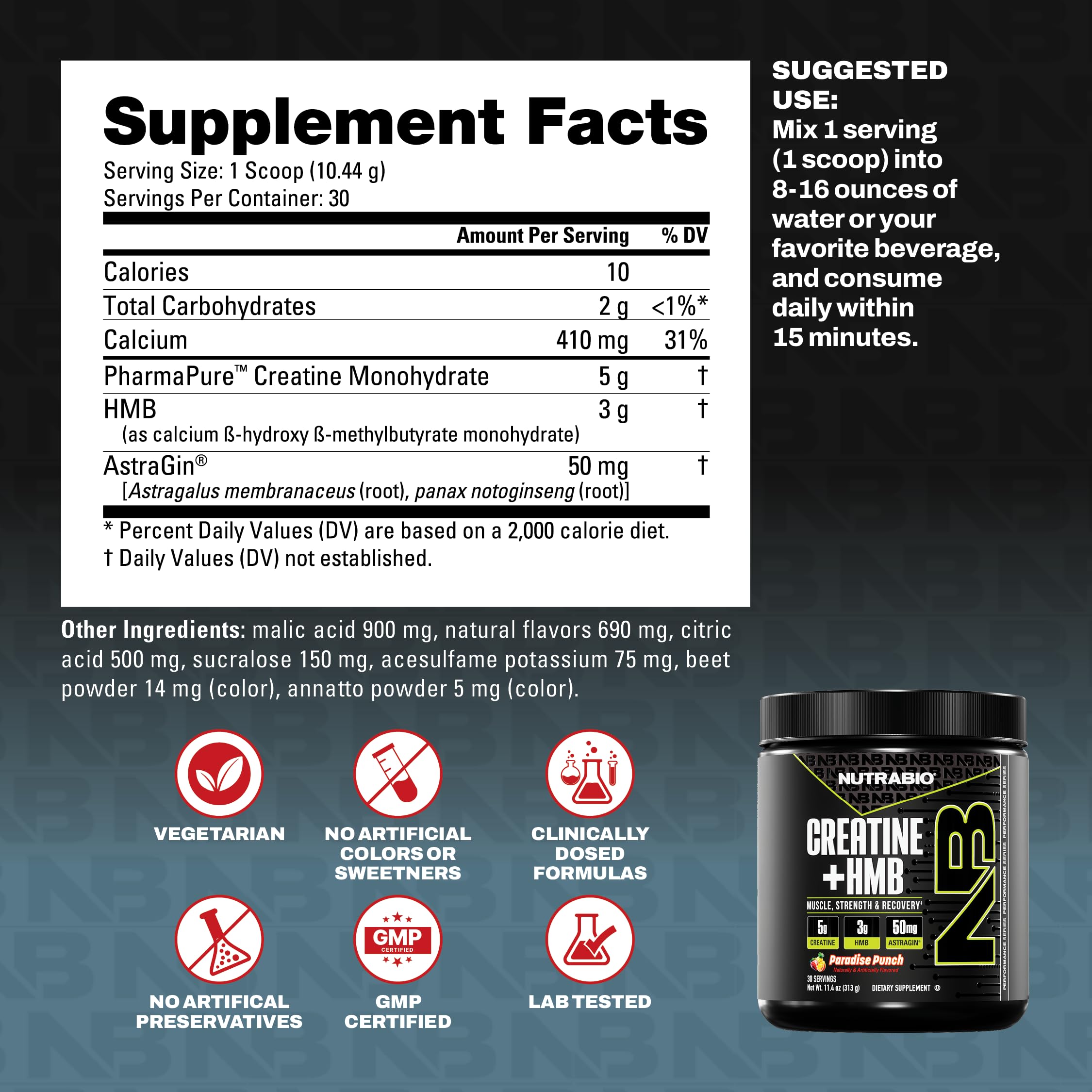 Amazon.com: NutraBio Creatine + HMB- Creatine Monohydrate with HMB