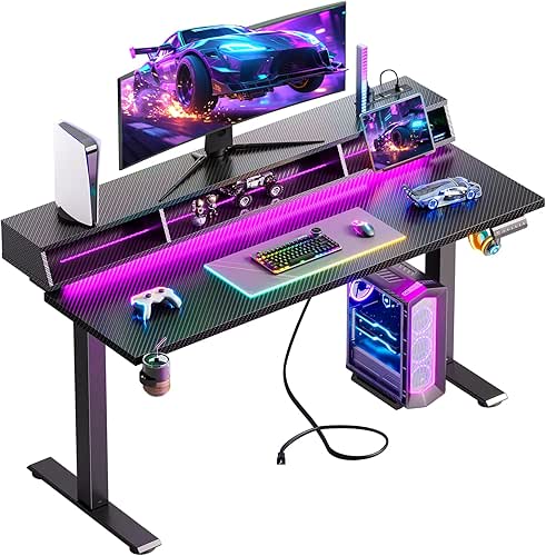 OffiGo Gaming Standing Desk with LED Light, 55 Inch Electric