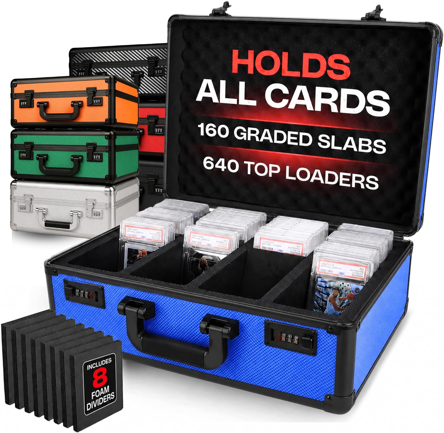 Universal Trading Card Storage Box, 4 Row Blue Graded Card Case Slab Case
