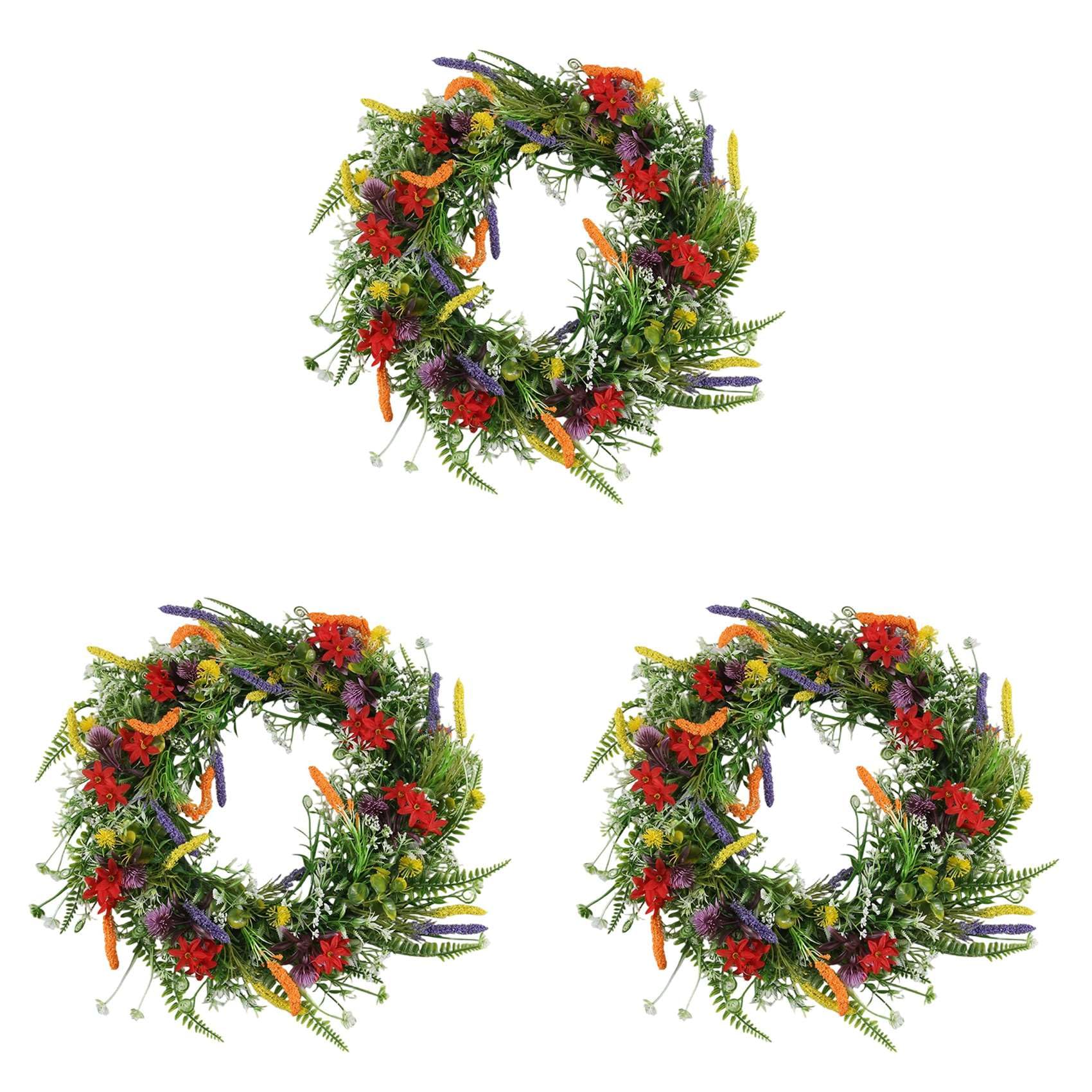 Vjsujehgy 3X Spring Wreaths for Front Door 18in Outside Welcome Summer Flowers Weatherproof Greenery All Seasons Round Wreaths