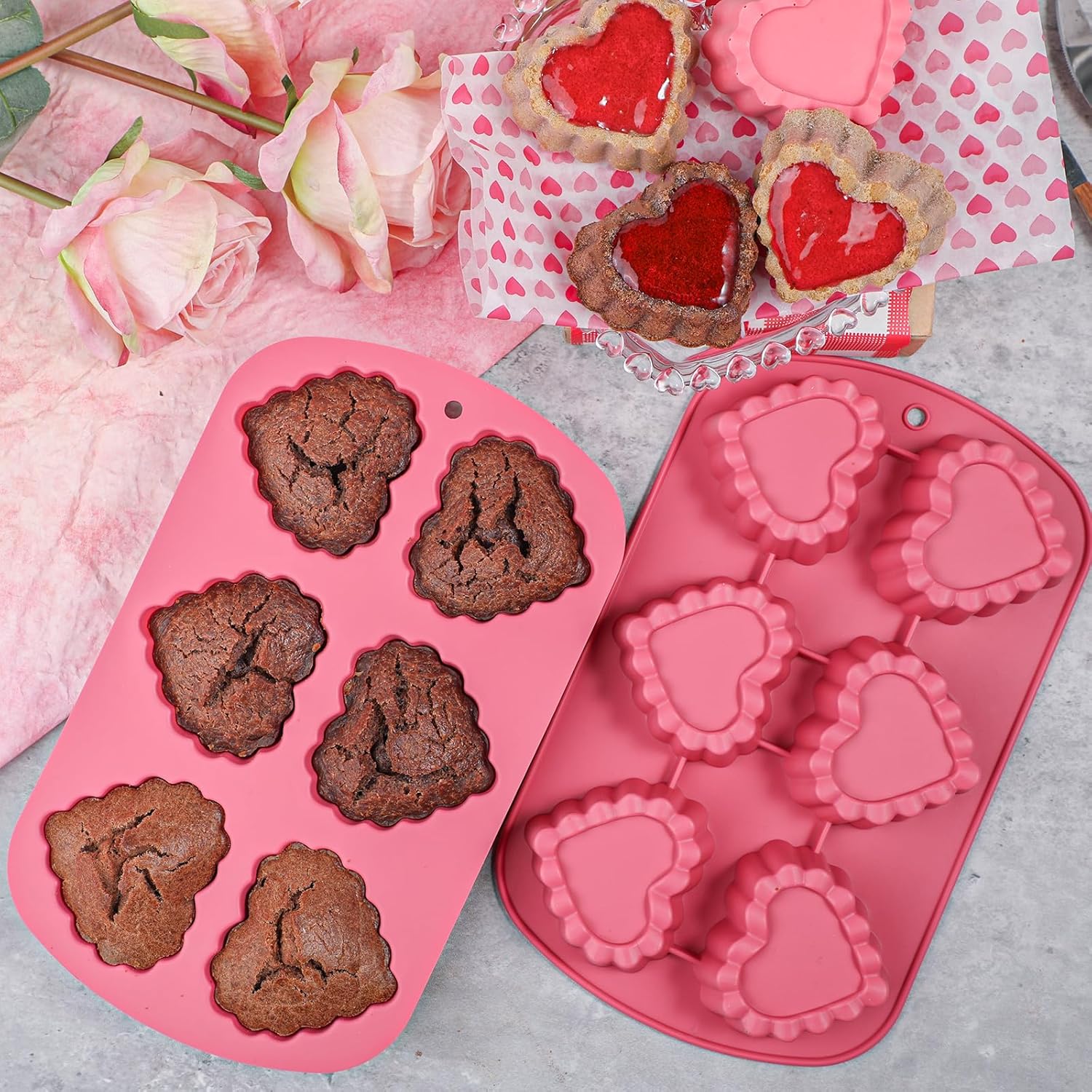 Kamehame Heart Bunt Cake Pans, 2 Pack Heart Shape Muffin Pan Small Heart Shaped Cake Pans Nonstick Heart Silicone Molds for Baking - Image 7